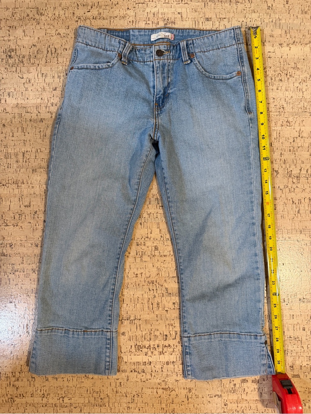 Levi’s 515 Light Wash Capri Jeans Wide Cuff Cropped Denim Y2K